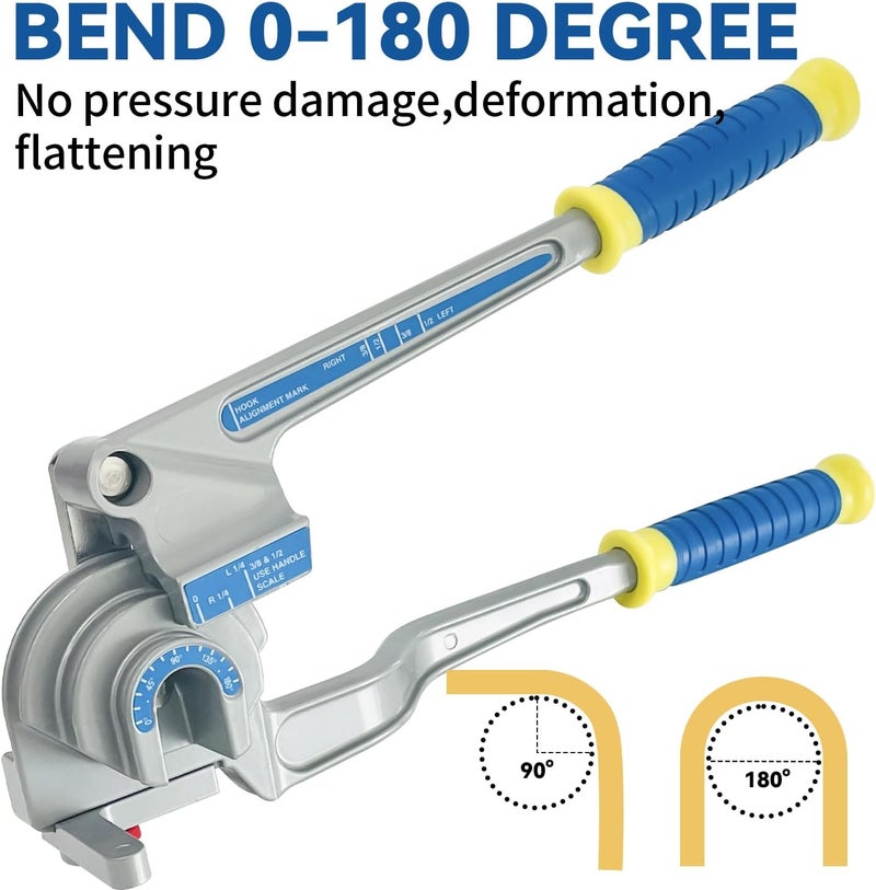 SUGOOE 3-in-1 Tubing Bender, 180° Tube Bender for 1/4", 3/8", 1/2" (6/10/12 mm) O.D. Suitable for Bending Copper, Brass and Aluminum pipes, Ideal for HVAC (1/4", 3/8", 1/2") - Image 4